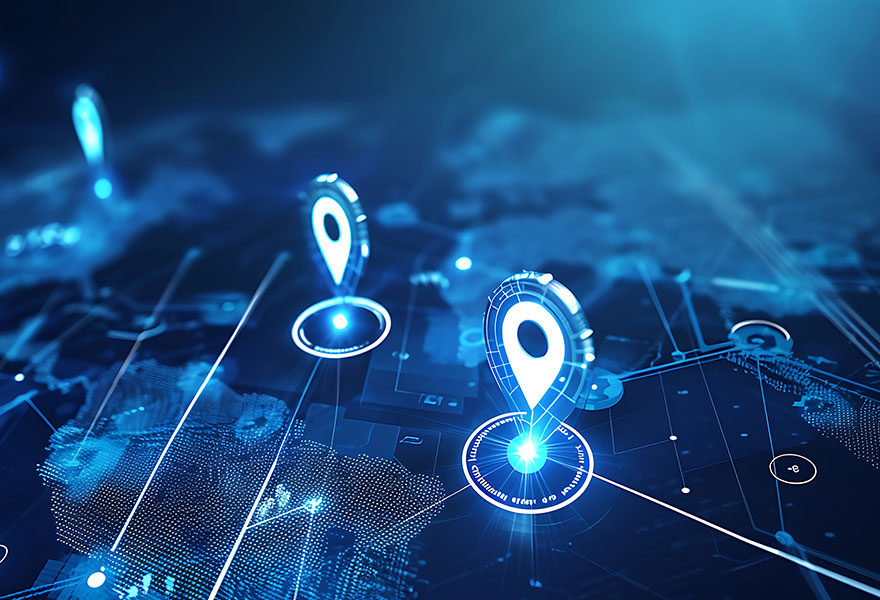3D location icons on a map